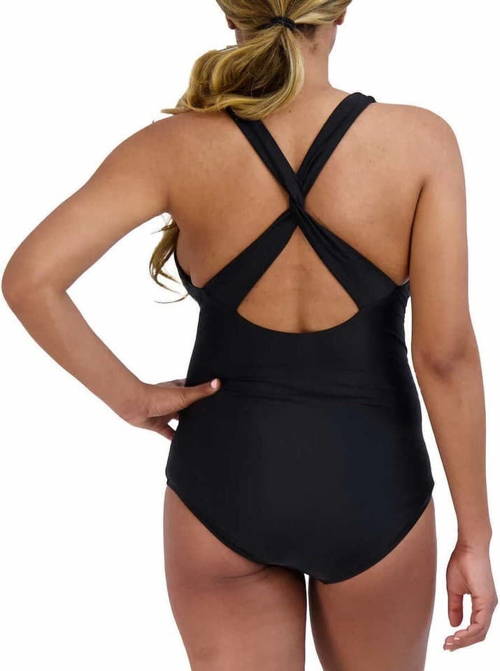 NWoT Eddie Bauer One Piece Swimsuit Ruched-Waist Shaping Cross-Back Black Sz.S - Thumbnail 6