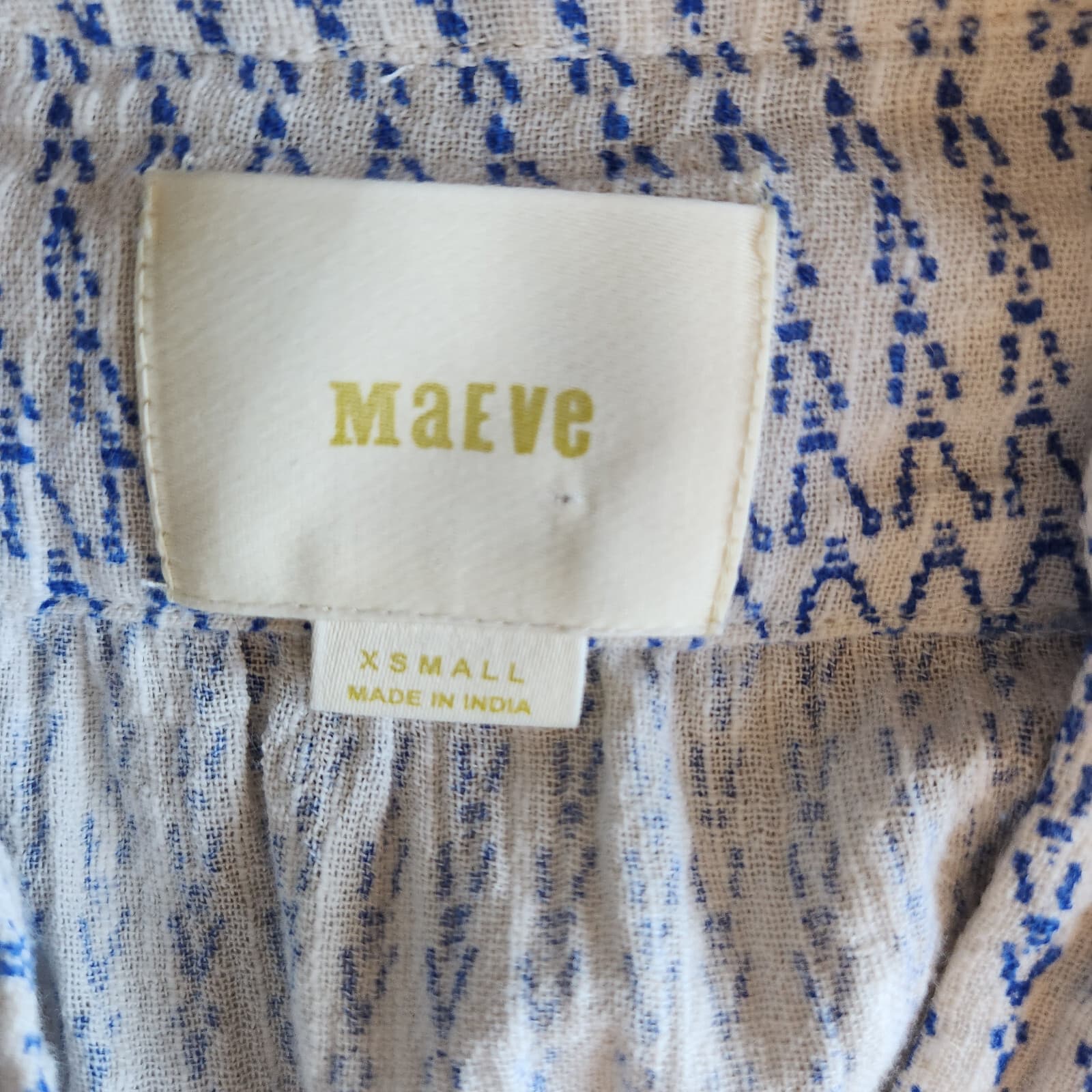 Anthropologie Maeve Yarn Dyed Lena Tunic Top 3/4 Sleeve Blue White Oversize XS - Thumbnail 11