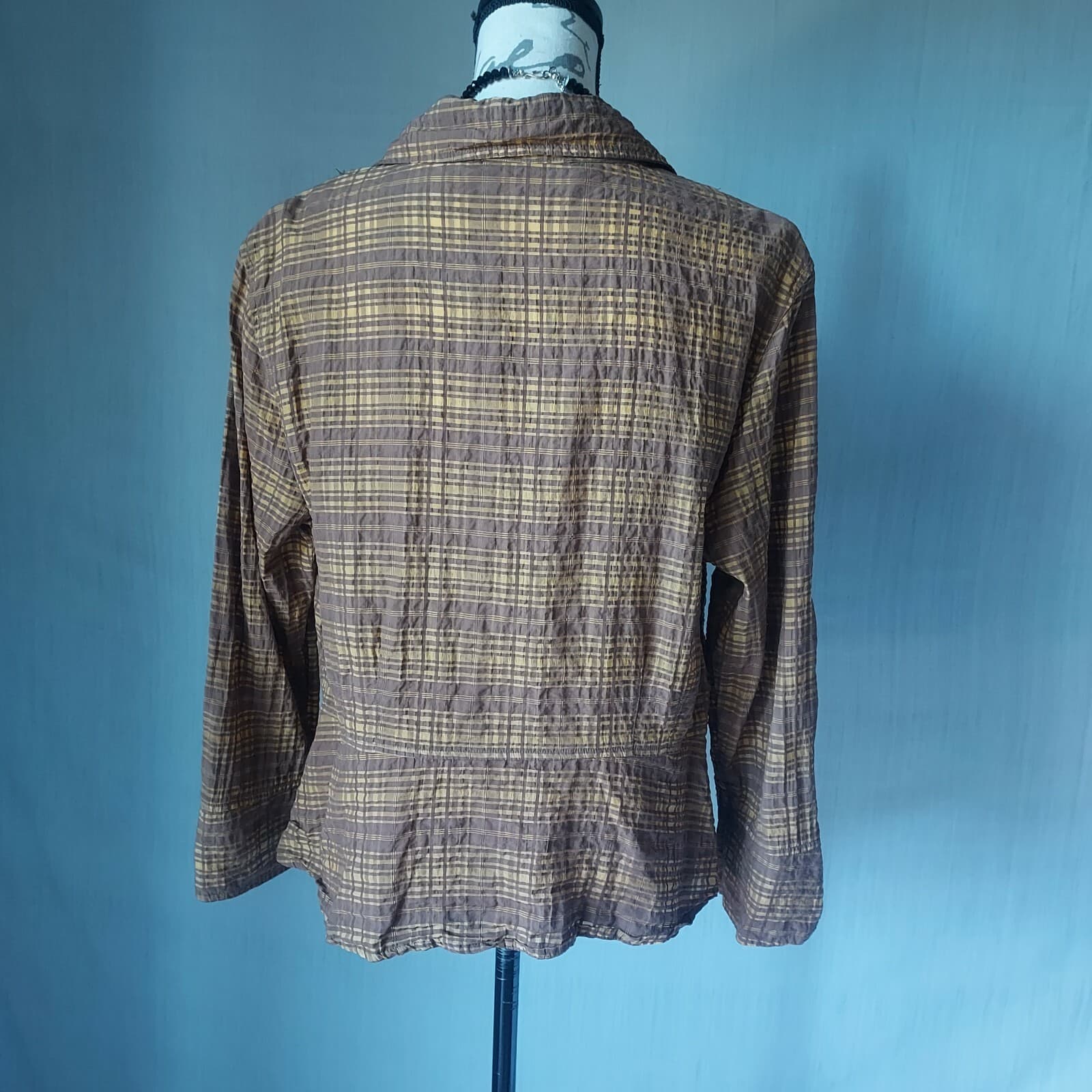Cut Loose Tartan Blazer Lightweight Button Long Sleeve Yellow-Brown Women XL USA - Thumbnail 4