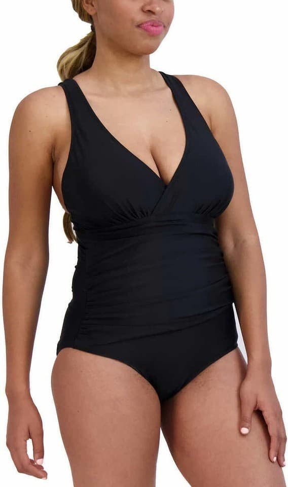 NWoT Eddie Bauer One Piece Swimsuit Ruched-Waist Shaping Cross-Back Black Sz.S - Thumbnail 3