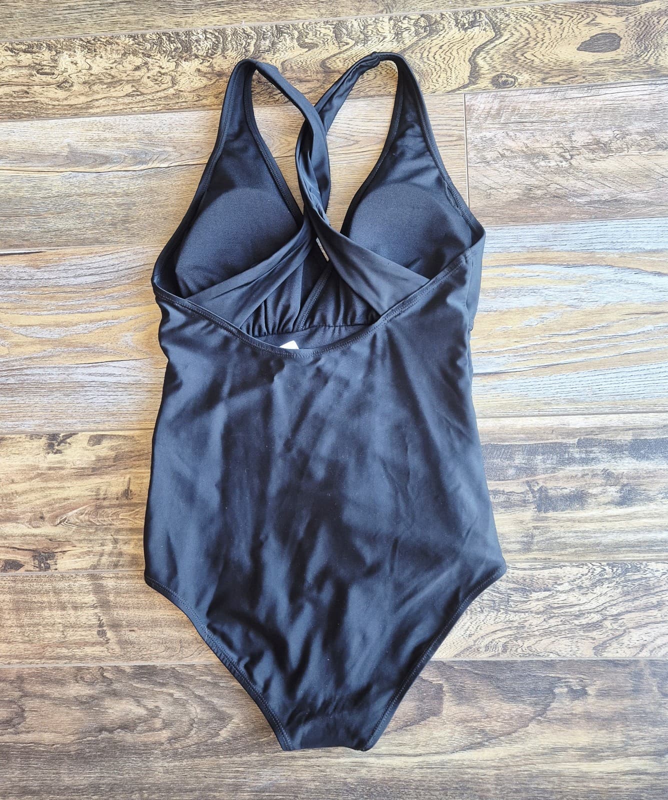 NWoT Eddie Bauer One Piece Swimsuit Ruched-Waist Shaping Cross-Back Black Sz.S - Thumbnail 9