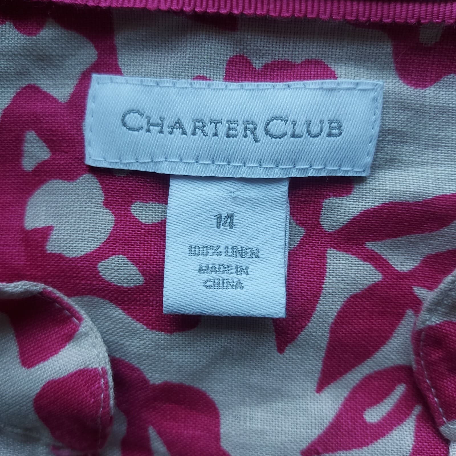 Charter Club 100%Linen Floral Tunic Top Button V-Neck Long Sleeve Pink Tan Sz.14 - Thumbnail 7