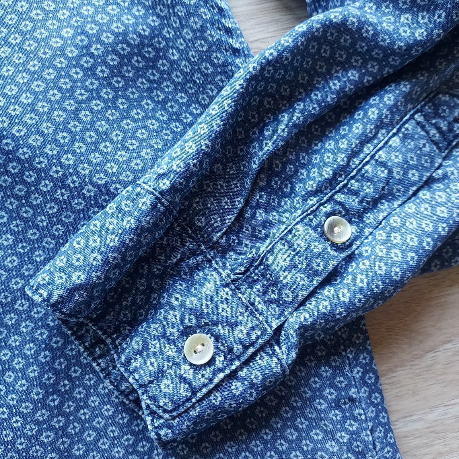 Cloth & Stone Anthropologie Chambray Printed Tunic Shirt Button Long Sleeve Sz.M - Thumbnail 9