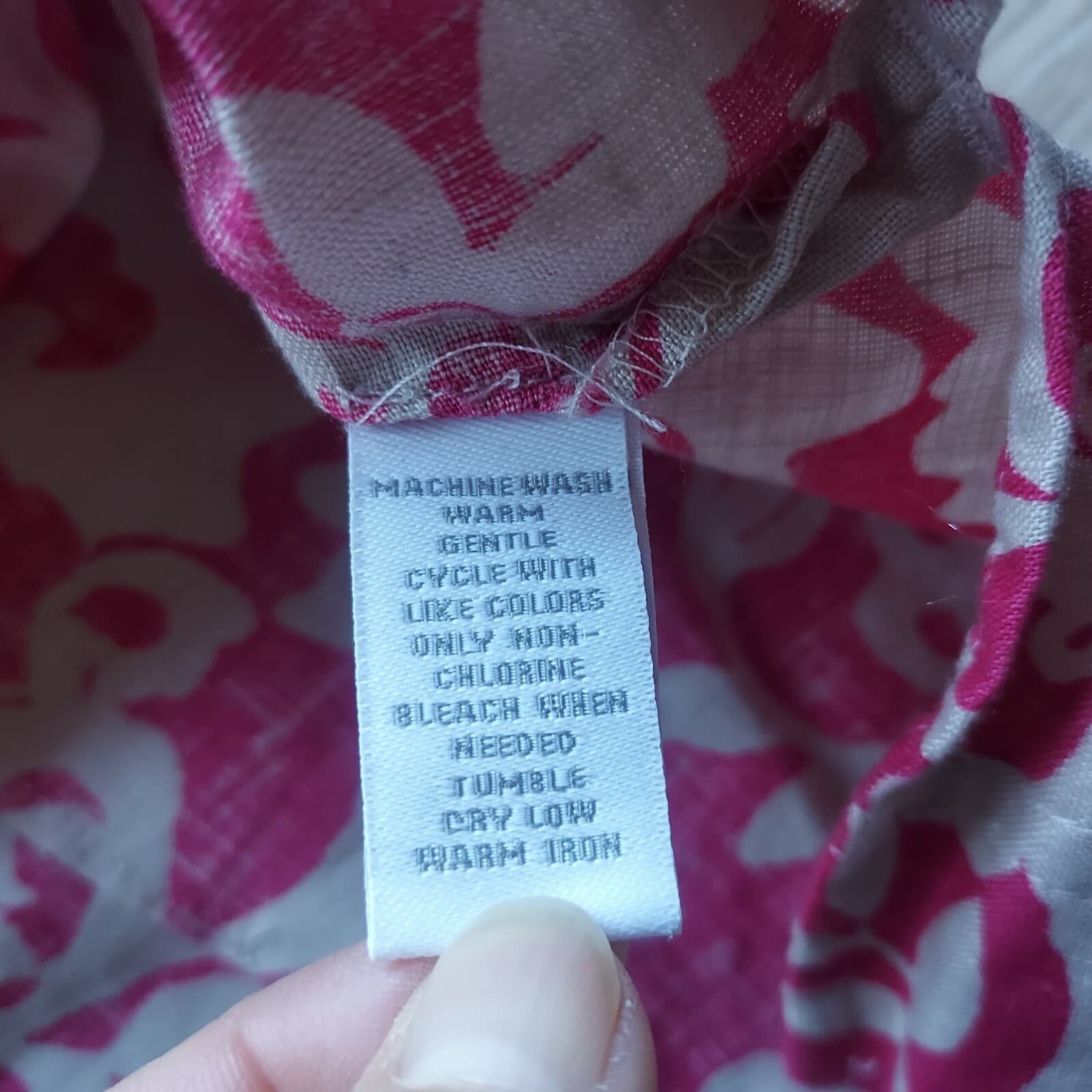 Charter Club 100%Linen Floral Tunic Top Button V-Neck Long Sleeve Pink Tan Sz.14 - Thumbnail 9