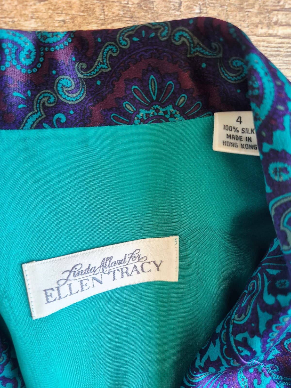 Vintage Linda Allard Ellen Tracy Silk Paisley Tailored Relax Blazer Green Size 4 - Thumbnail 6