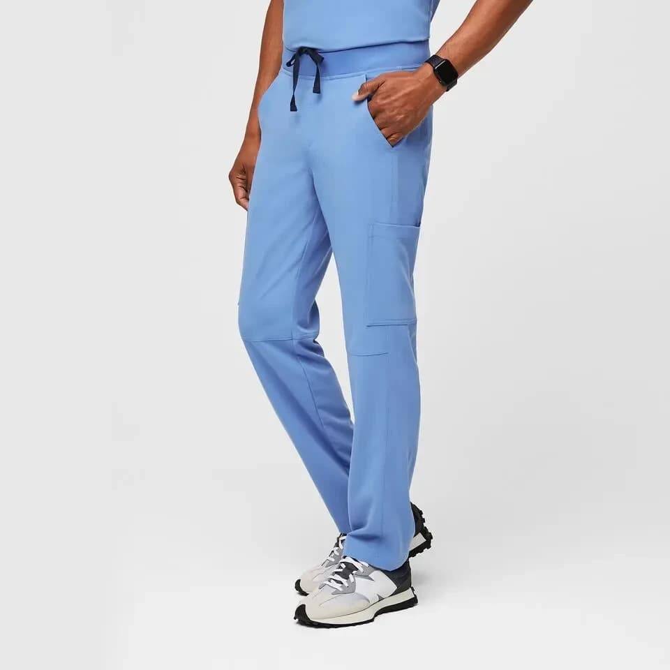 NEW FIGS Axim Straight-Leg Cargo Scrub Pants Pull-On 7-Pocket Ceil Blue Men's XL - Thumbnail 6