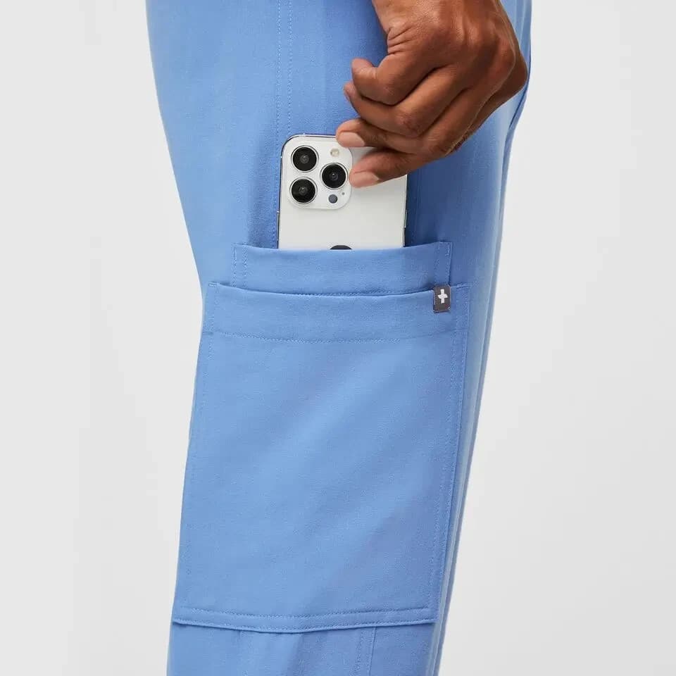 NEW FIGS Axim Straight-Leg Cargo Scrub Pants Pull-On 7-Pocket Ceil Blue Men's XL - Thumbnail 5