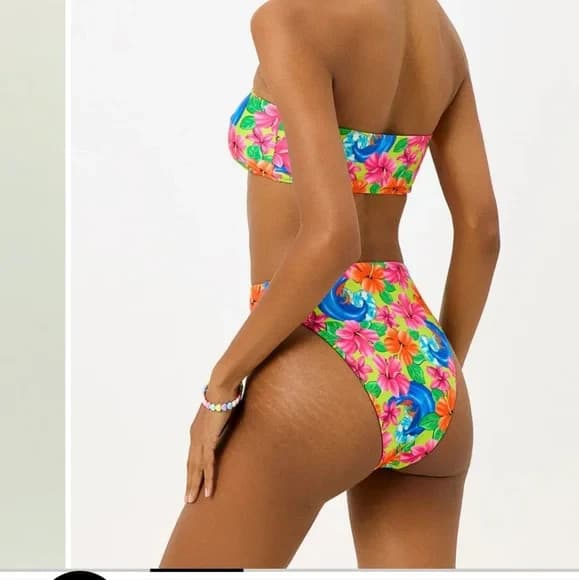 Frankie's Bikinis 2 Piece Bikini Floral Neon Surfer Bandeau High-Waist Bottom M - Thumbnail 7