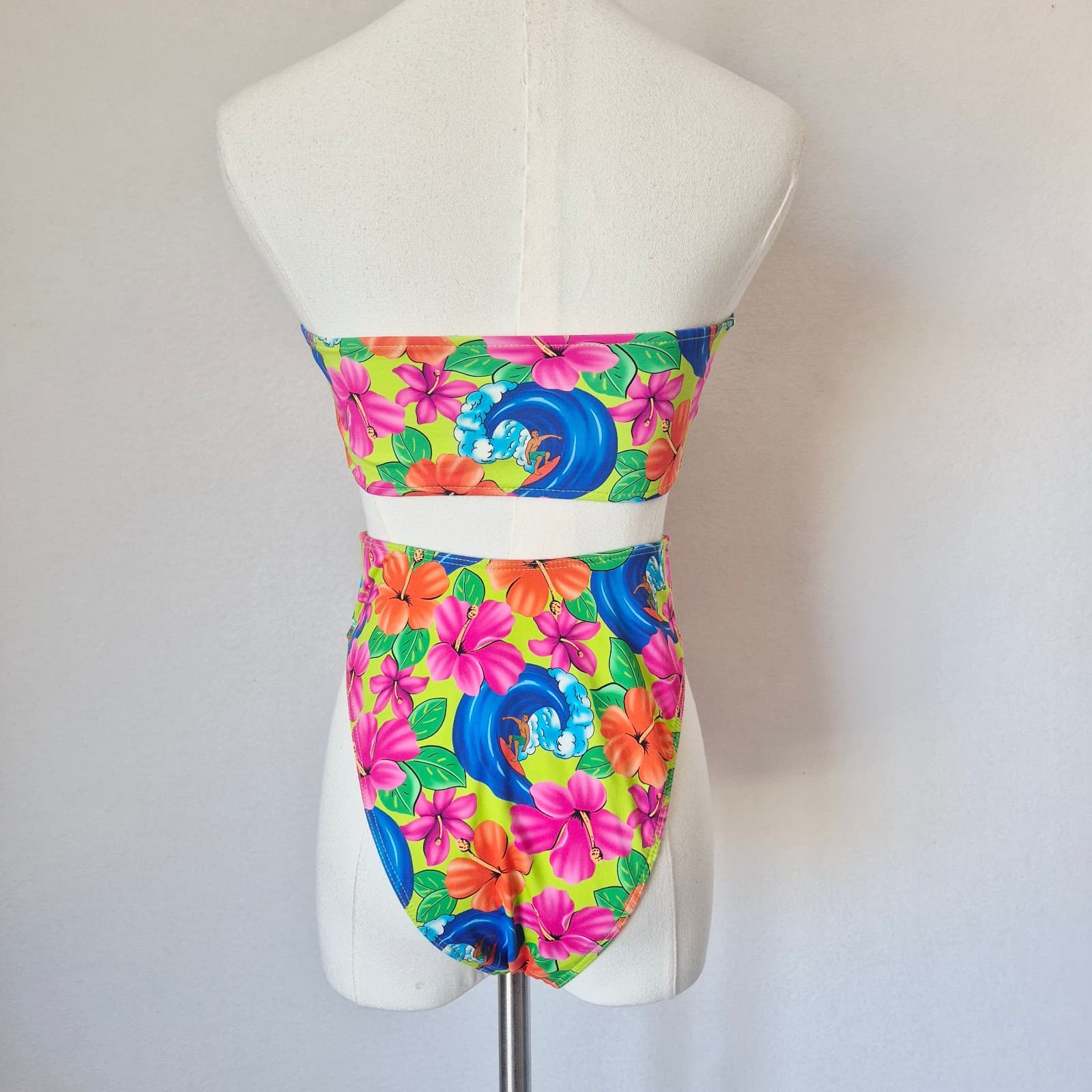 Frankie's Bikinis 2 Piece Bikini Floral Neon Surfer Bandeau High-Waist Bottom M - Thumbnail 6
