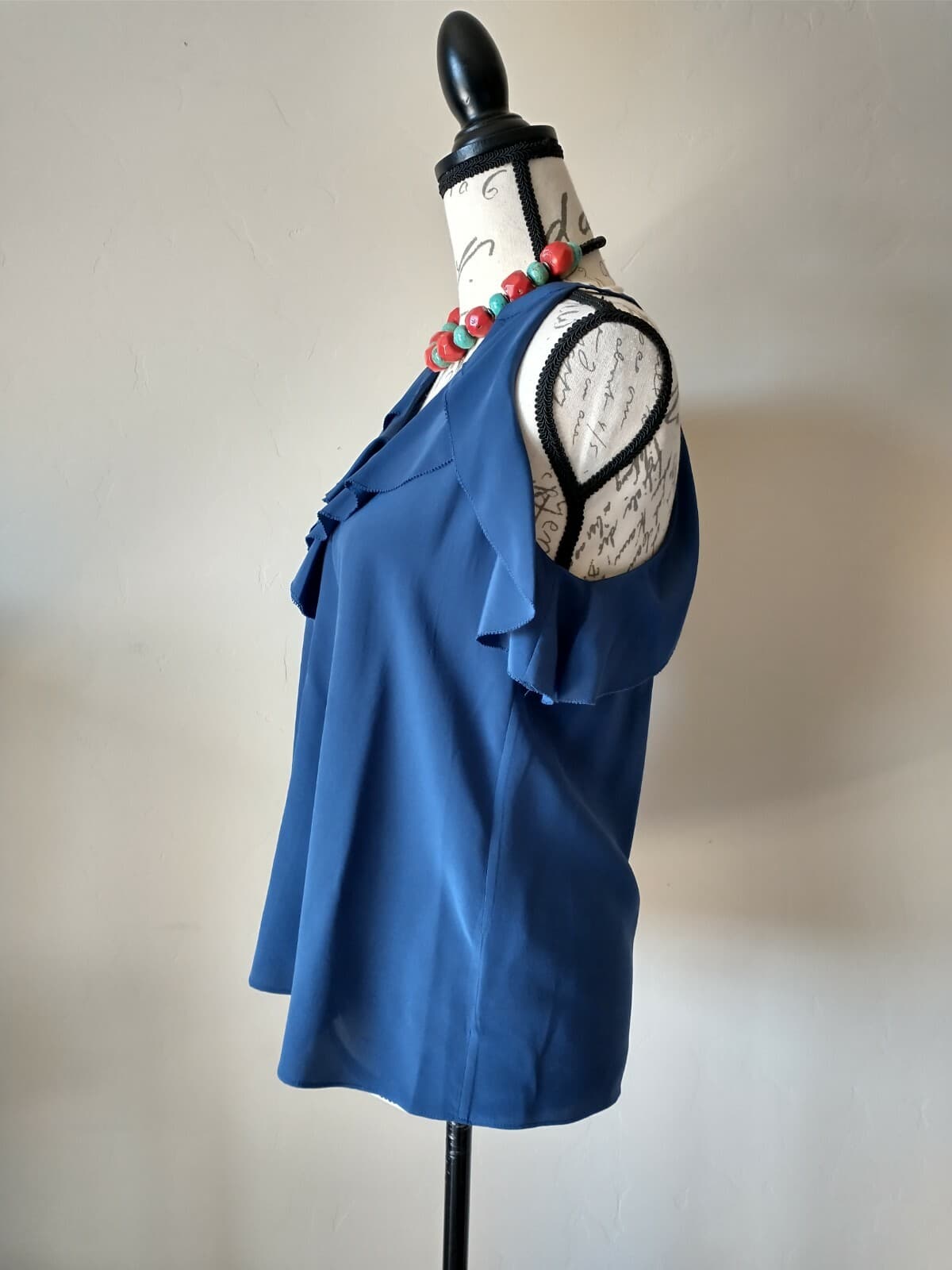 Lilly Pulitzer Tita 100% Silk Top Sleeveless Ruffle V Neck Navy Blue Women Sz.XS - Thumbnail 4