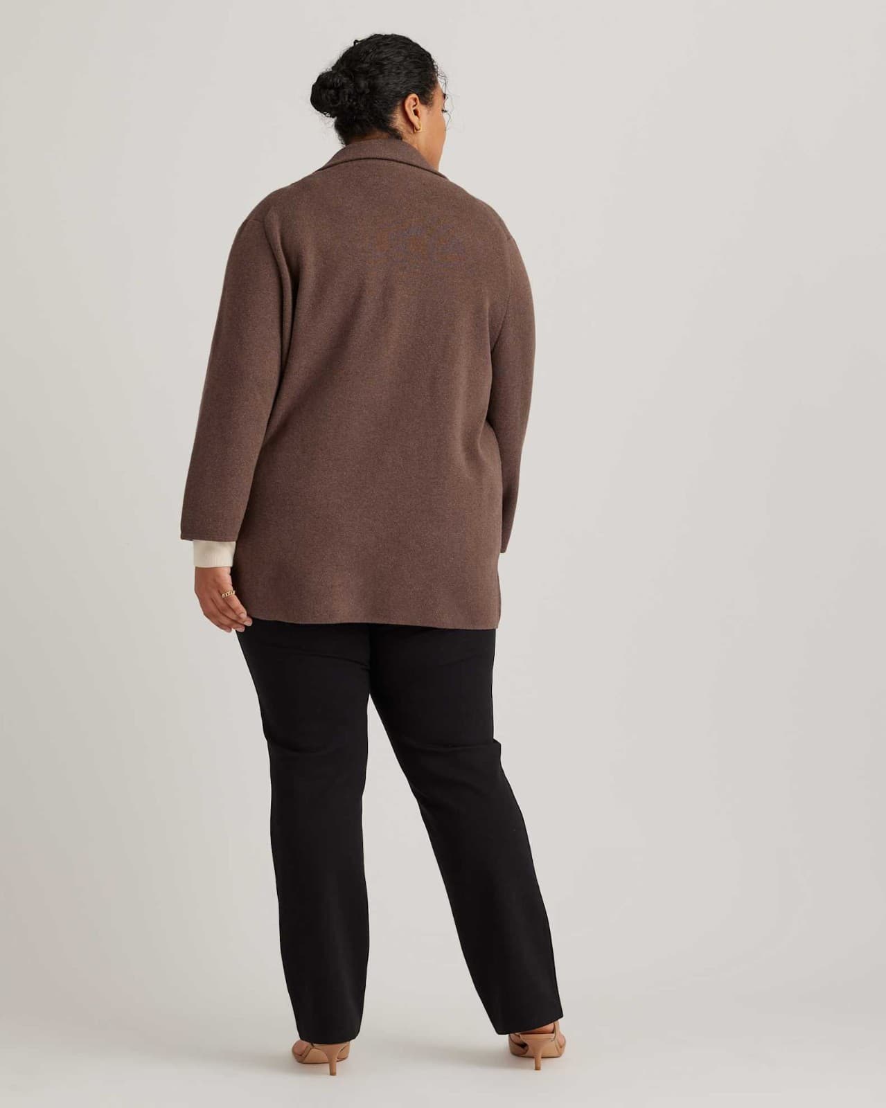 Quince 100% Organic Cotton Knit Blazer Open-Front Pocket Heather Brown Women's M - Thumbnail 10