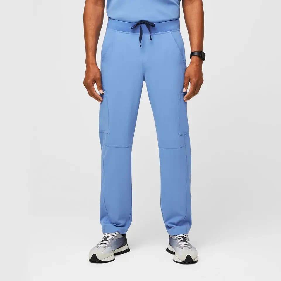 NEW FIGS Axim Straight-Leg Cargo Scrub Pants Pull-On 7-Pocket Ceil Blue Men's XL - Thumbnail 2