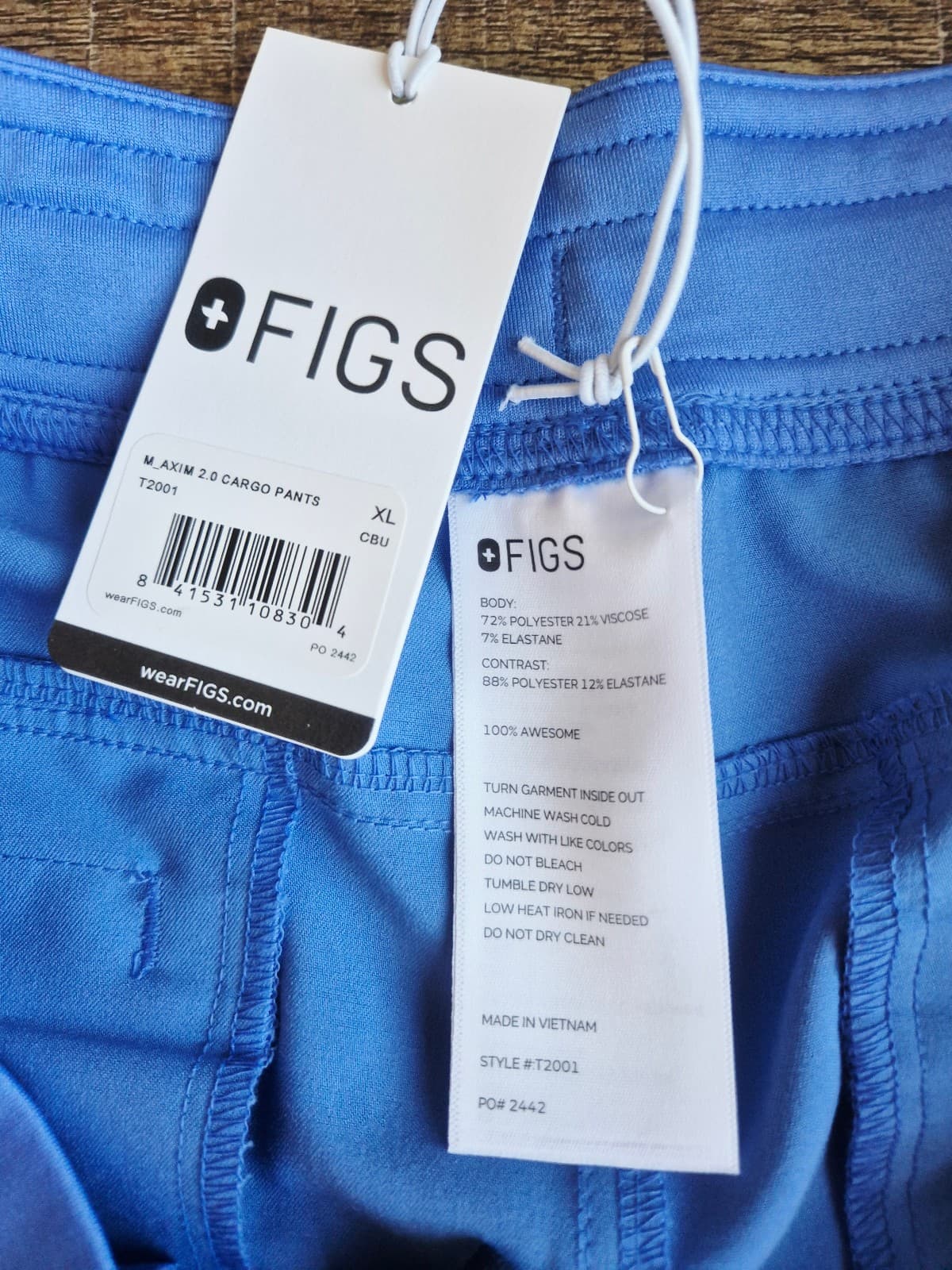 NEW FIGS Axim Straight-Leg Cargo Scrub Pants Pull-On 7-Pocket Ceil Blue Men's XL - Thumbnail 9