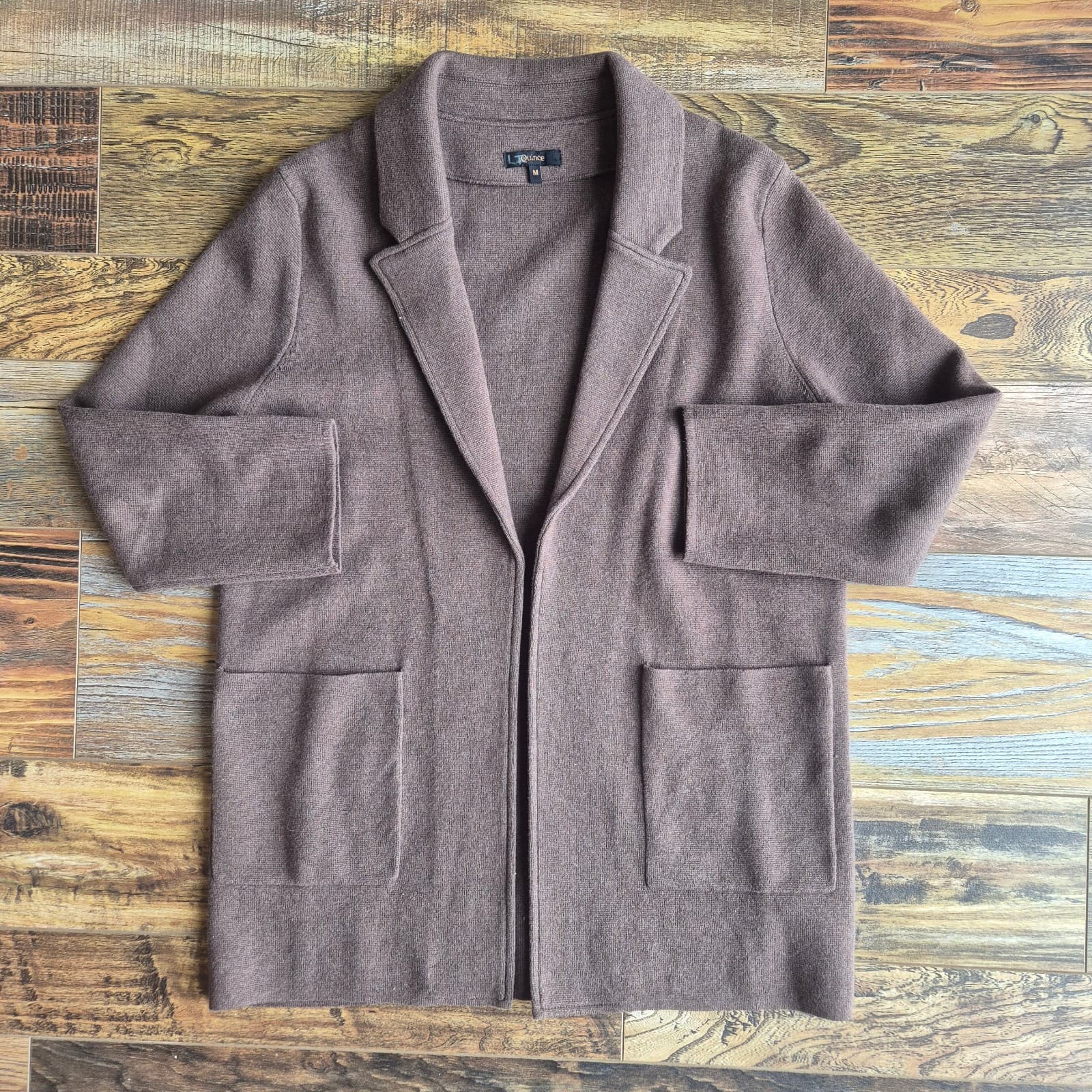 Quince 100% Organic Cotton Knit Blazer Open-Front Pocket Heather Brown Women's M - Thumbnail 7