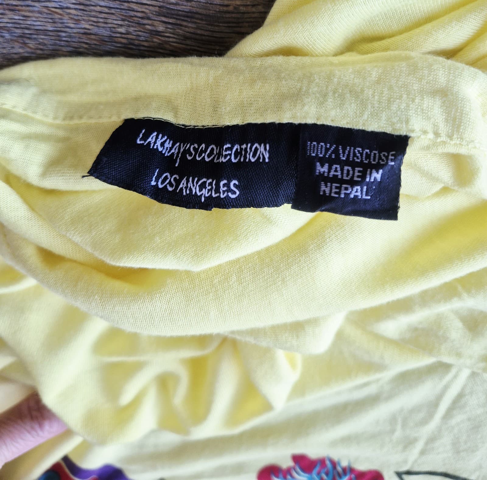 Lakhay's Collection Made in Nepal Floral Wrap Skirt Knit Viscose Yellow One Size - Thumbnail 6