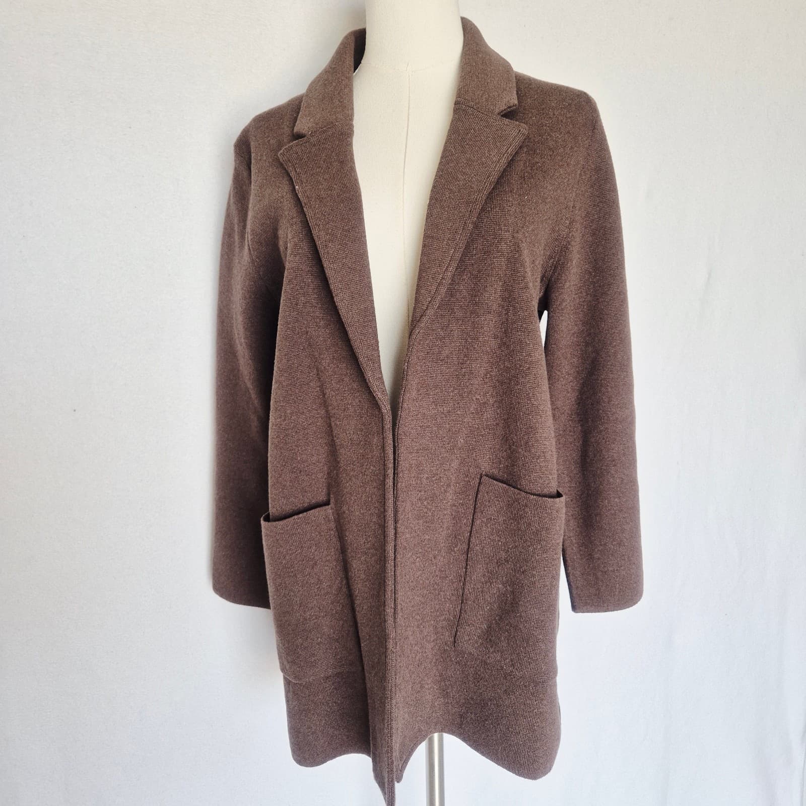Quince 100% Organic Cotton Knit Blazer Open-Front Pocket Heather Brown Women's M - Thumbnail 5