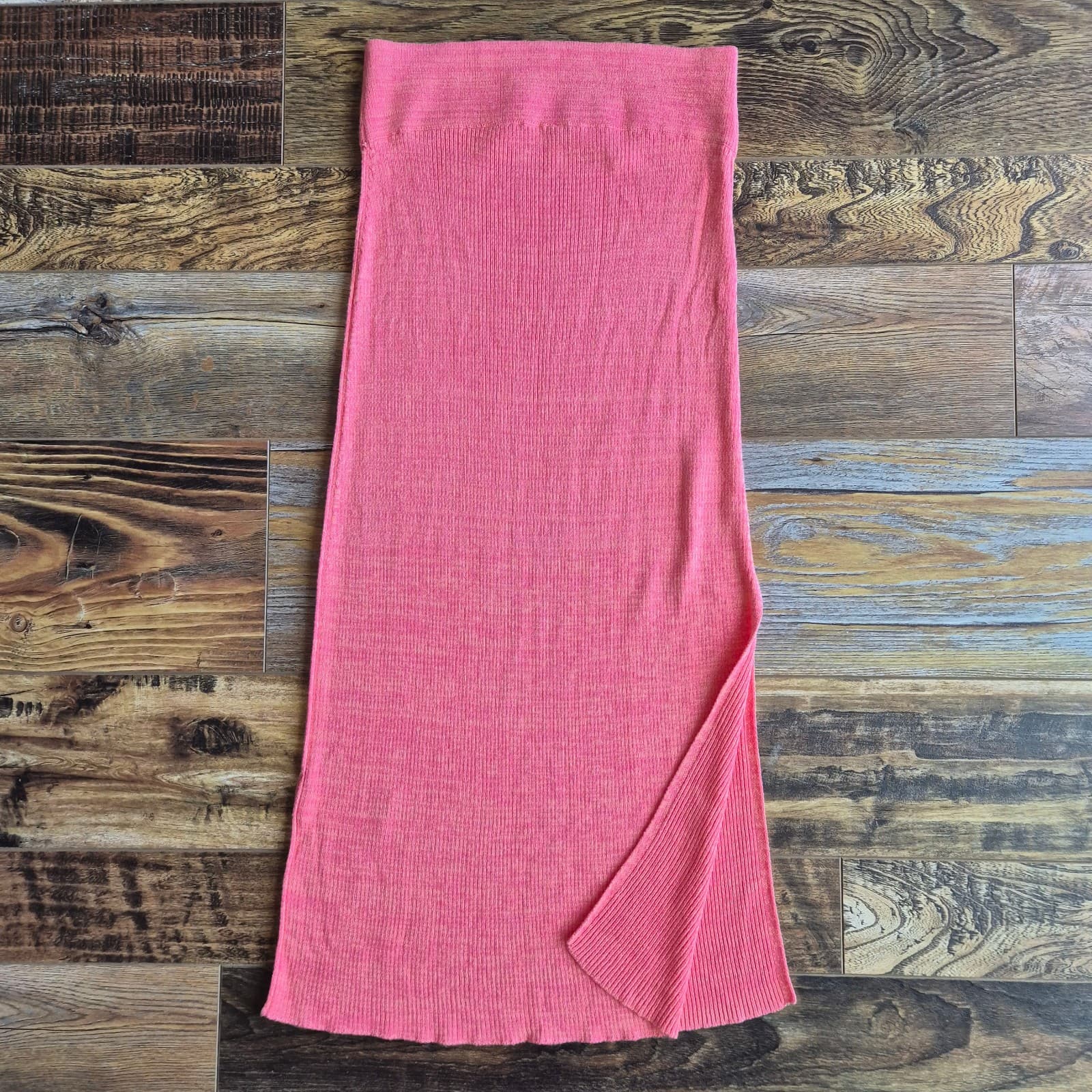 Free People Golden Hour Ribbed Knit Midi Skirt Side-Slit Pull-On Camelia Sz.XS - Thumbnail 5