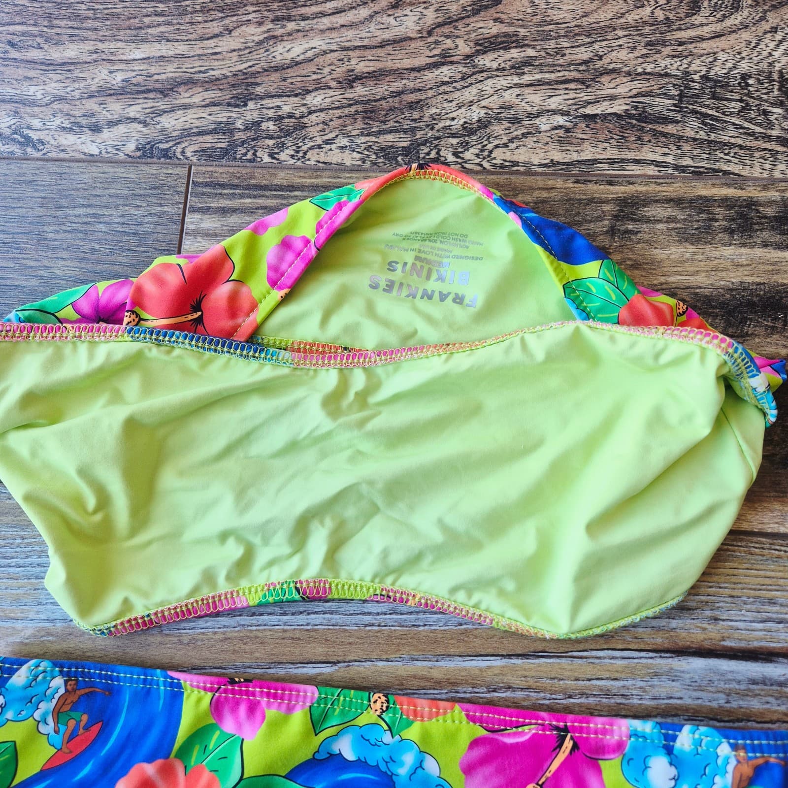 Frankie's Bikinis 2 Piece Bikini Floral Neon Surfer Bandeau High-Waist Bottom M - Thumbnail 13