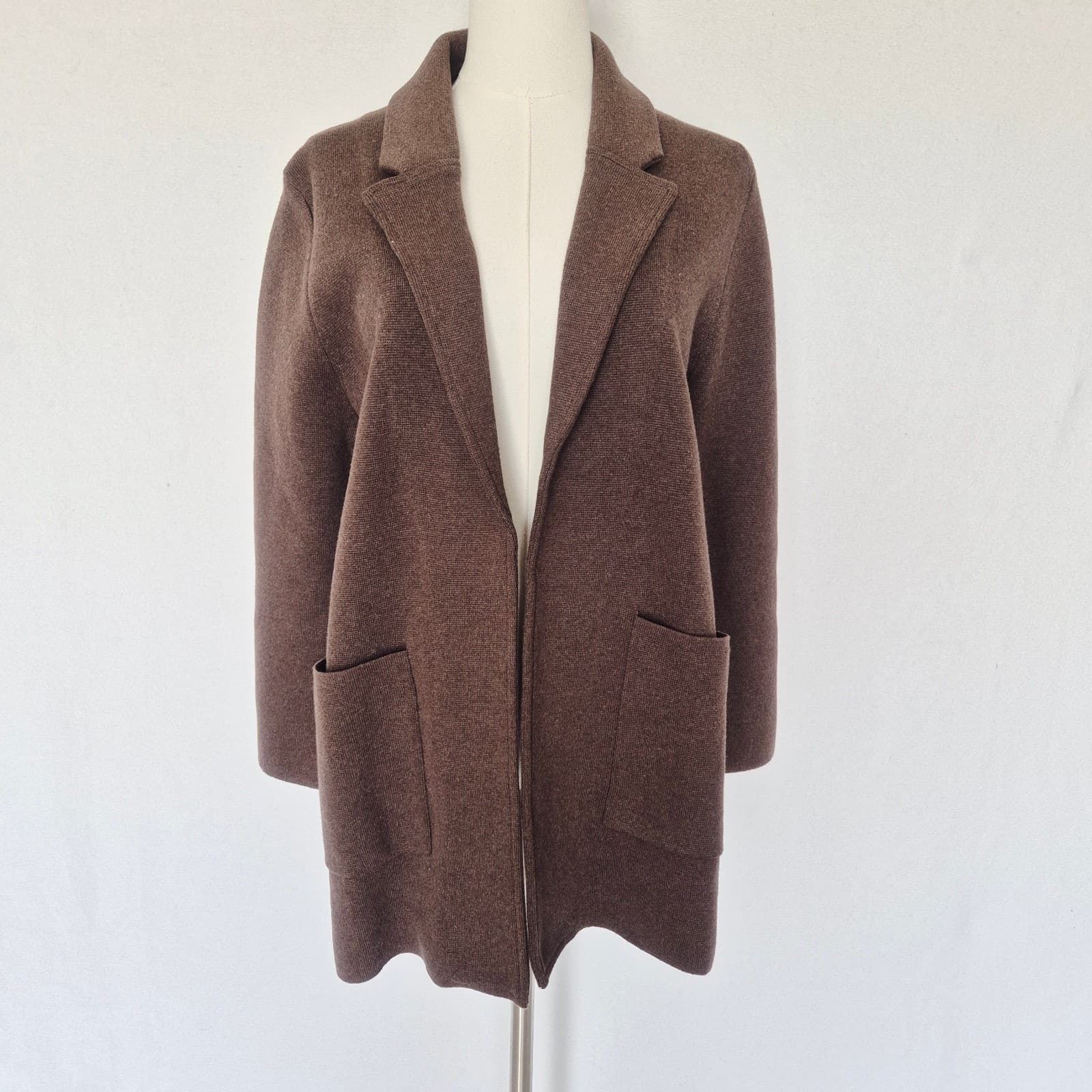 Quince 100% Organic Cotton Knit Blazer Open-Front Pocket Heather Brown Women's M - Thumbnail 3