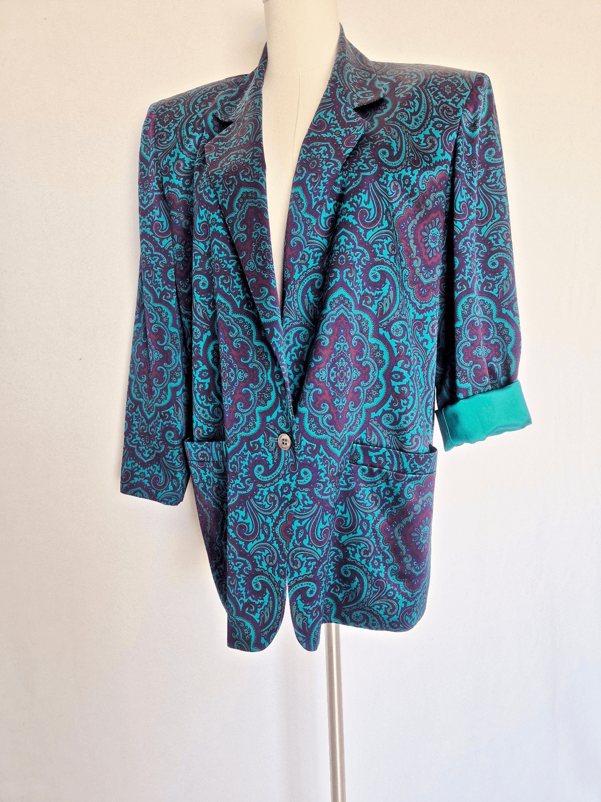Vintage Linda Allard Ellen Tracy Silk Paisley Tailored Relax Blazer Green Size 4 - Thumbnail 3
