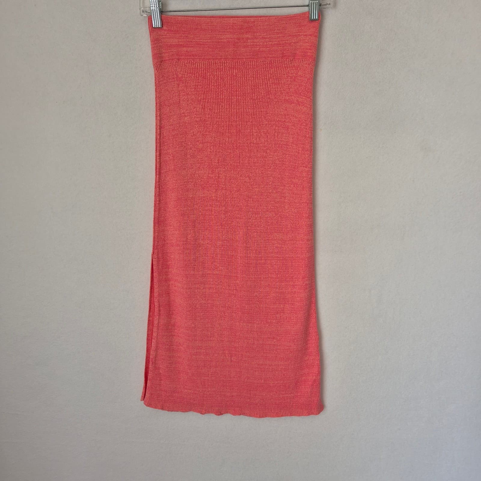 Free People Golden Hour Ribbed Knit Midi Skirt Side-Slit Pull-On Camelia Sz.XS - Thumbnail 3