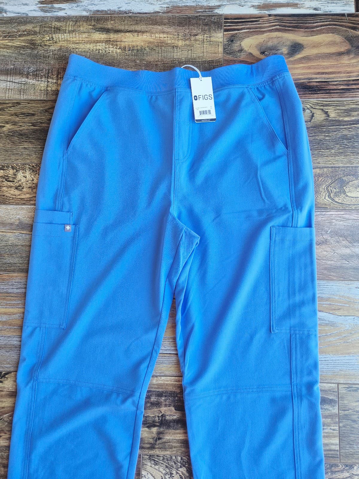 NEW FIGS Axim Straight-Leg Cargo Scrub Pants Pull-On 7-Pocket Ceil Blue Men's XL - Thumbnail 4