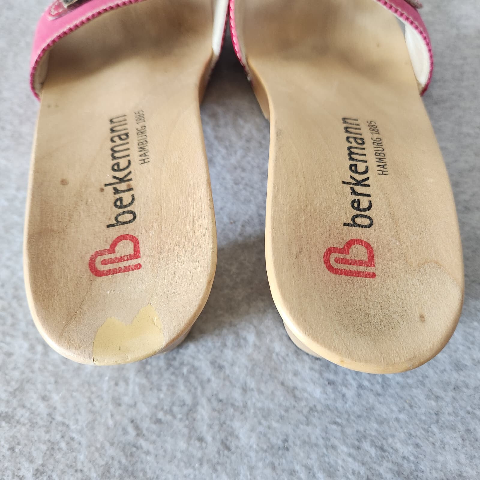 Berkemann Hamburg Germany Wooden Leather Sandals 2.5" Heel Buckle Pink UK6 US8 - Thumbnail 9