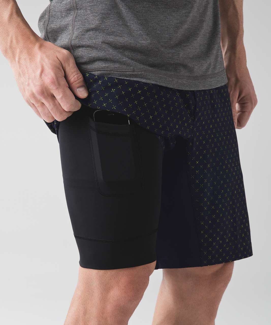 Lululemon T.H.E. Short Luxtreme Liner 9" Cross Me Split Pea Naval Blue Men's M - Thumbnail 3