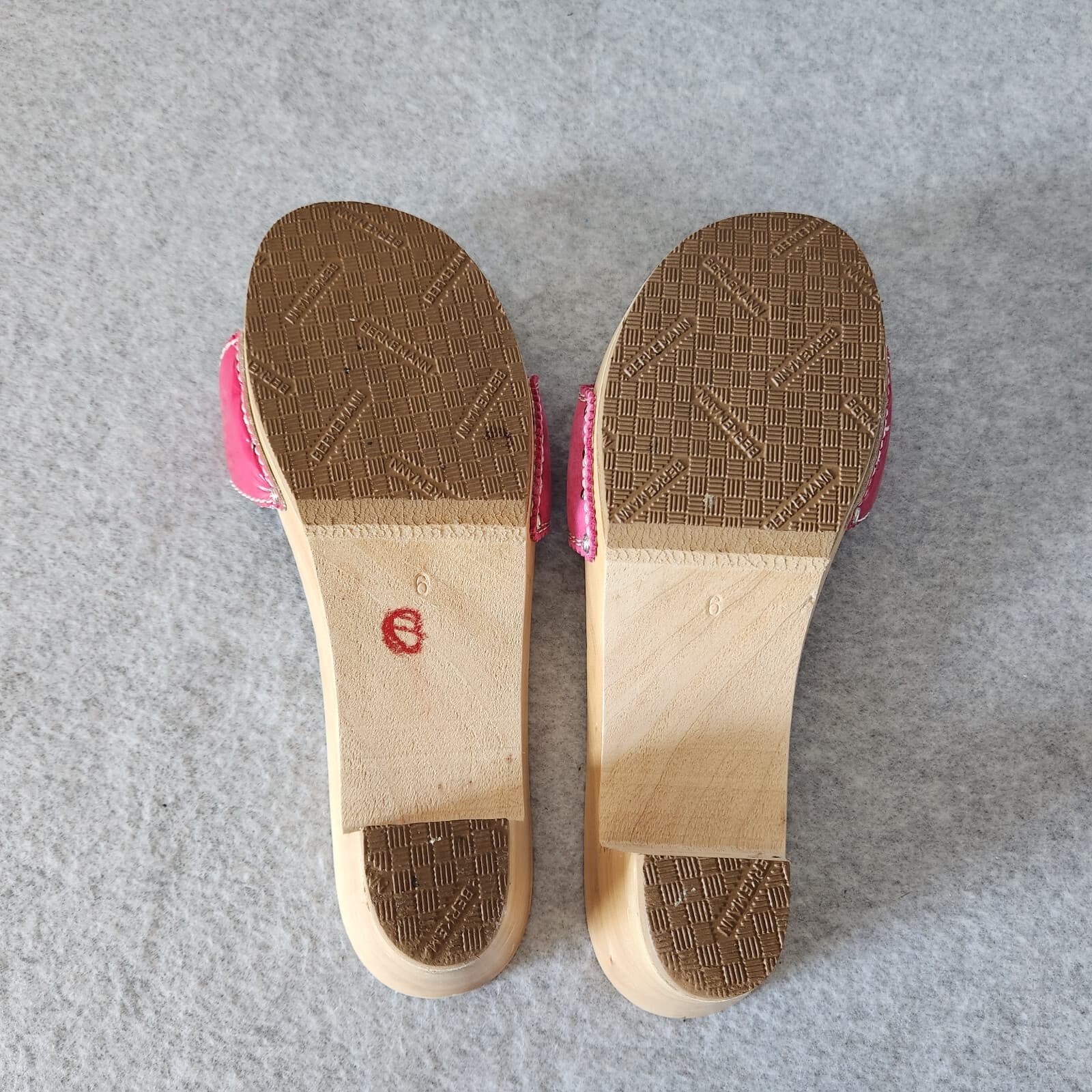 Berkemann Hamburg Germany Wooden Leather Sandals 2.5" Heel Buckle Pink UK6 US8 - Thumbnail 7