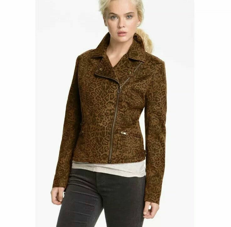 KUT from the Kloth Faux Suede Jacket Leopard Print Zip Pockets Sz.M - Thumbnail 2
