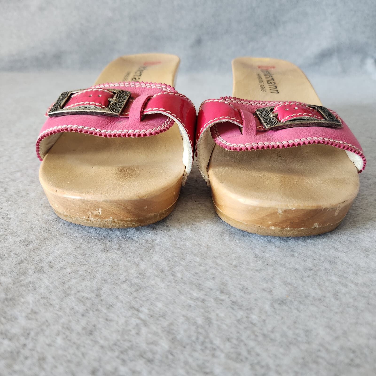 Berkemann Hamburg Germany Wooden Leather Sandals 2.5" Heel Buckle Pink UK6 US8 - Thumbnail 10