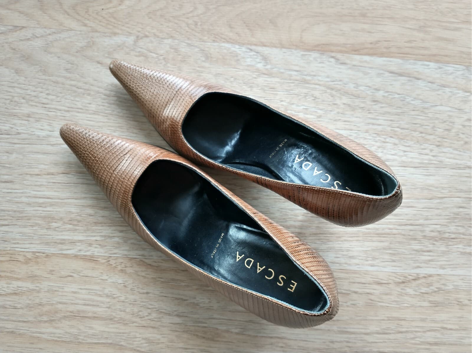 Escada $720 NWoB Leather Snake Skin 3"Heel Shoes Pointed Toe Brown US5.5 EU36 - Thumbnail 6