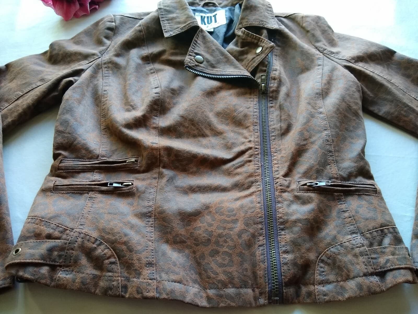 KUT from the Kloth Faux Suede Jacket Leopard Print Zip Pockets Sz.M - Thumbnail 10