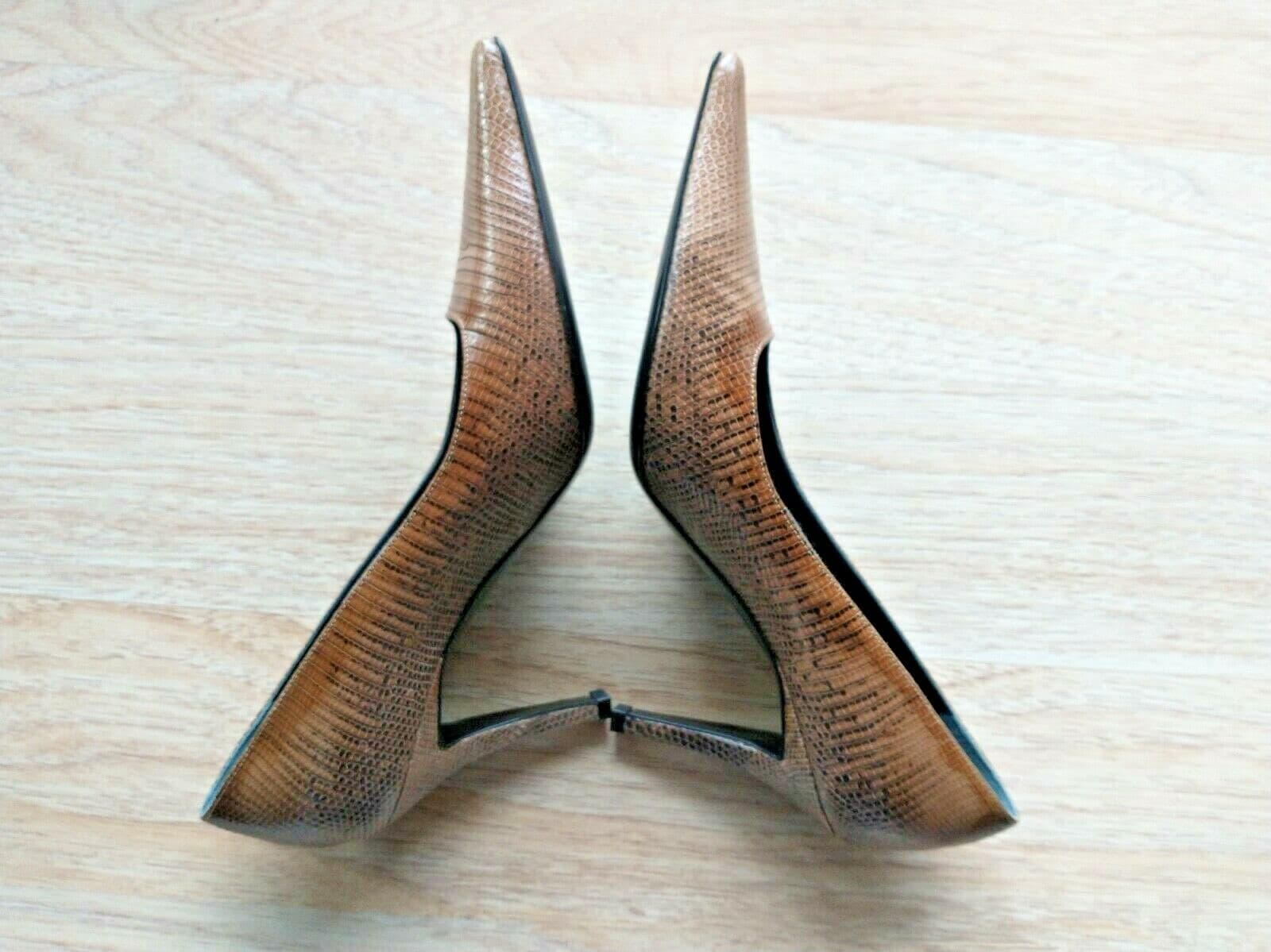 Escada $720 NWoB Leather Snake Skin 3"Heel Shoes Pointed Toe Brown US5.5 EU36 - Thumbnail 7