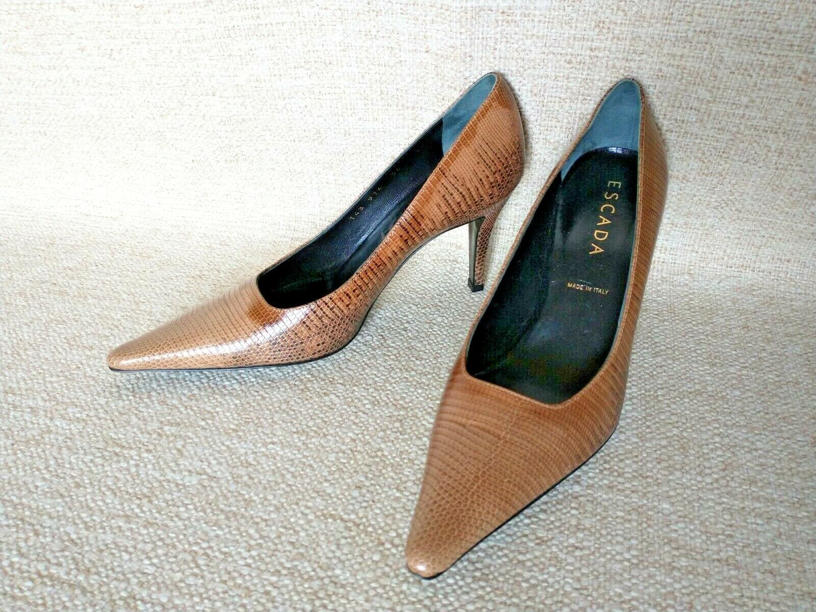 Escada $720 NWoB Leather Snake Skin 3"Heel Shoes Pointed Toe Brown US5.5 EU36 - Thumbnail 2