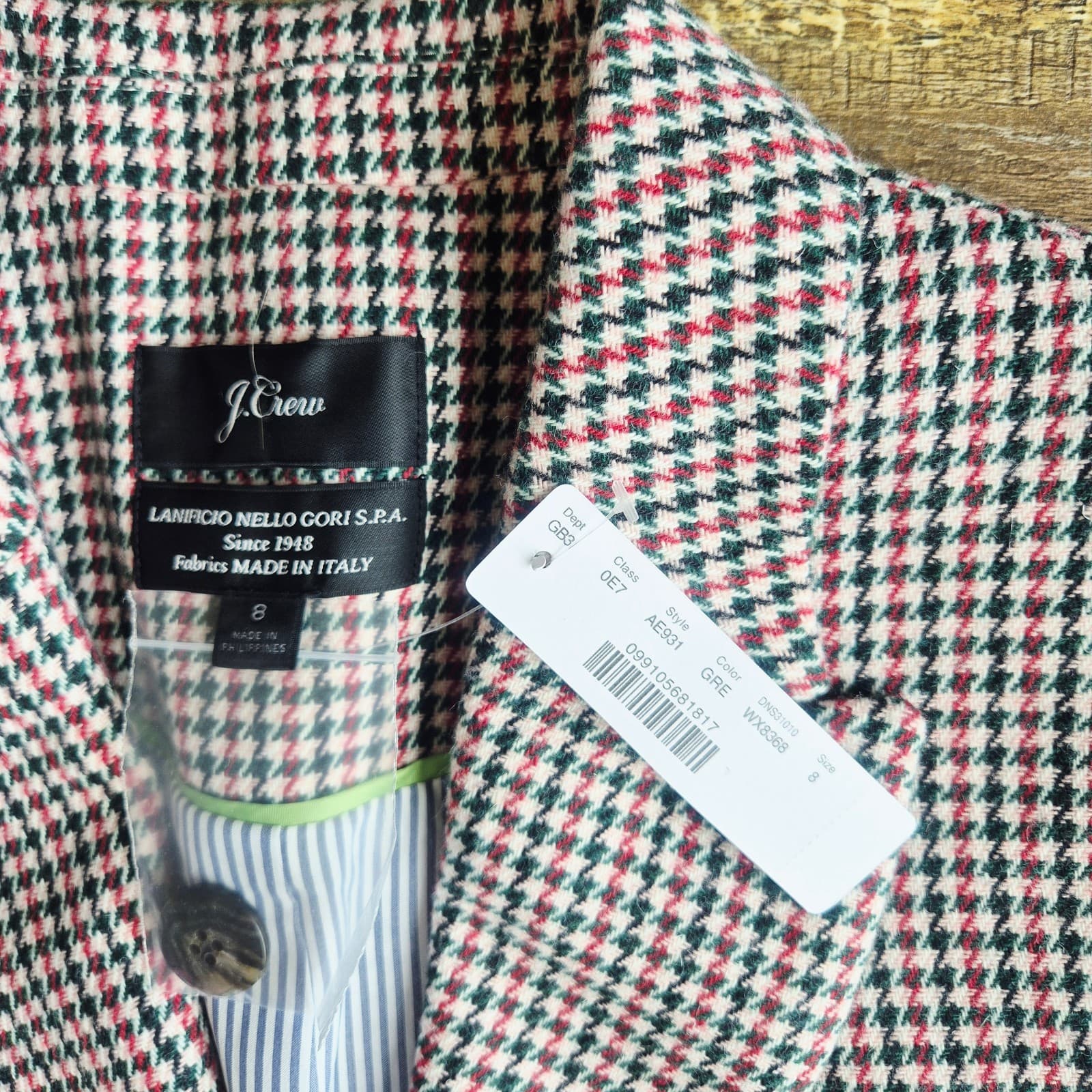NWT J.Crew Lanificio Nello Gori Italian Wool Houndstooth Boyfriend Blazer Size 8 - Thumbnail 9