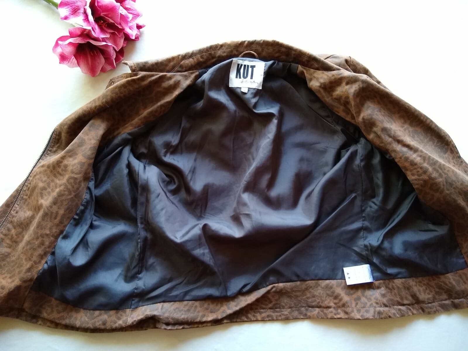 KUT from the Kloth Faux Suede Jacket Leopard Print Zip Pockets Sz.M - Thumbnail 9