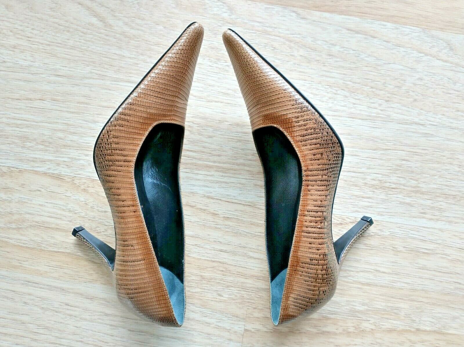Escada $720 NWoB Leather Snake Skin 3"Heel Shoes Pointed Toe Brown US5.5 EU36 - Thumbnail 8