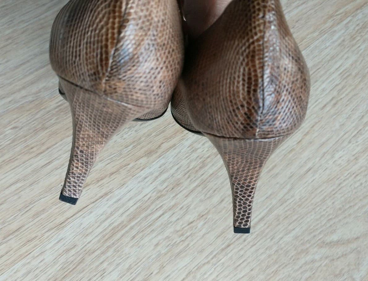 Escada $720 NWoB Leather Snake Skin 3"Heel Shoes Pointed Toe Brown US5.5 EU36 - Thumbnail 9