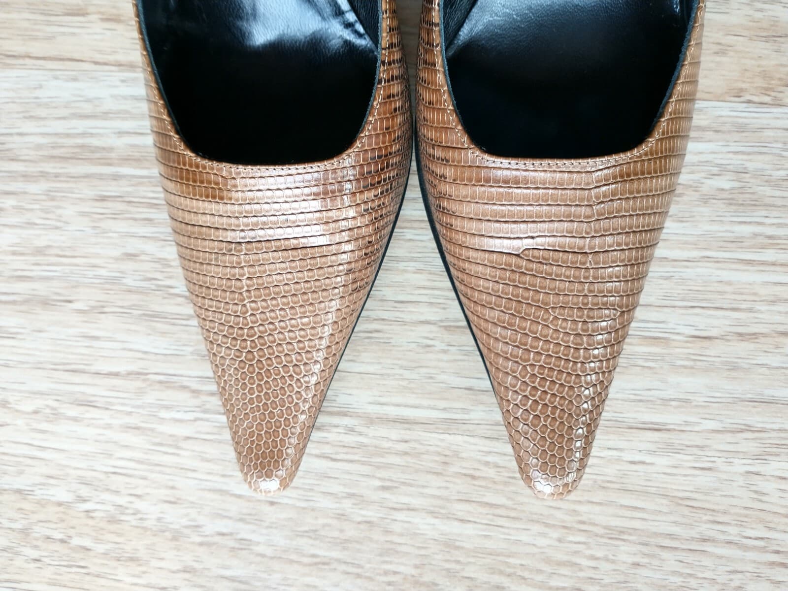 Escada $720 NWoB Leather Snake Skin 3"Heel Shoes Pointed Toe Brown US5.5 EU36 - Thumbnail 5