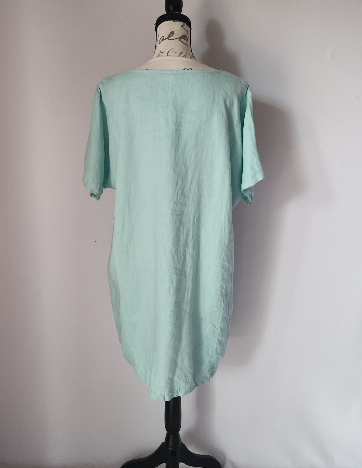 EILEEN FISHER 100% Linen Lagenlook Tunic Dress Short Sleeve Pocket Green Sz.M - Thumbnail 4