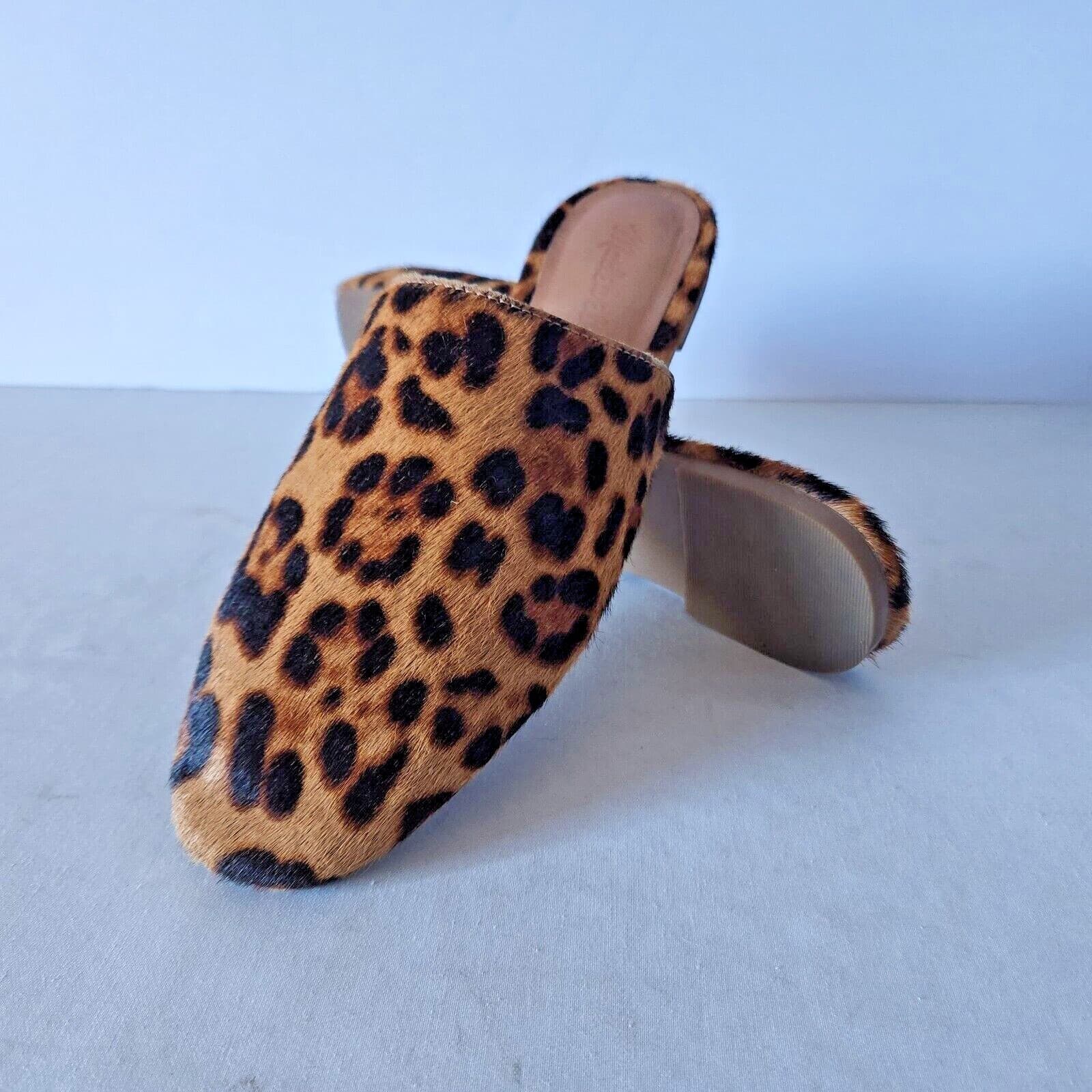 EUC Madewell Cory Mule Leopard Calf Hair Leather Slide-On Shoe Brown Women US7.5 - Thumbnail 3