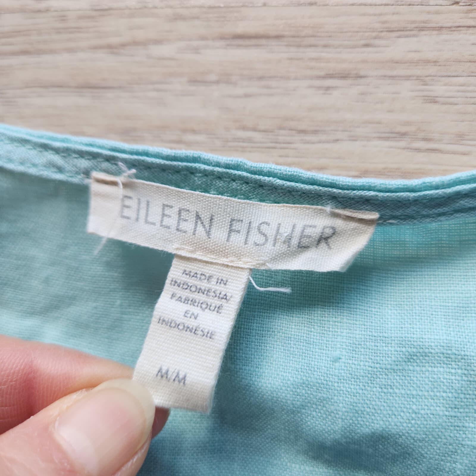 EILEEN FISHER 100% Linen Lagenlook Tunic Dress Short Sleeve Pocket Green Sz.M - Thumbnail 7