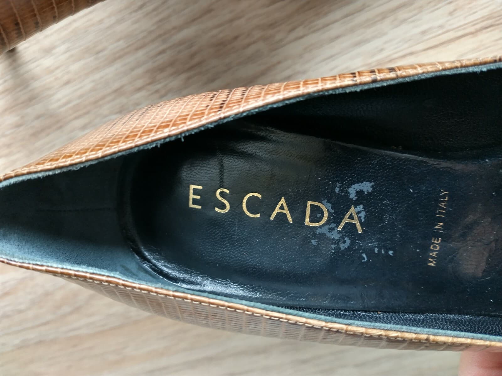 Escada $720 NWoB Leather Snake Skin 3"Heel Shoes Pointed Toe Brown US5.5 EU36 - Thumbnail 12