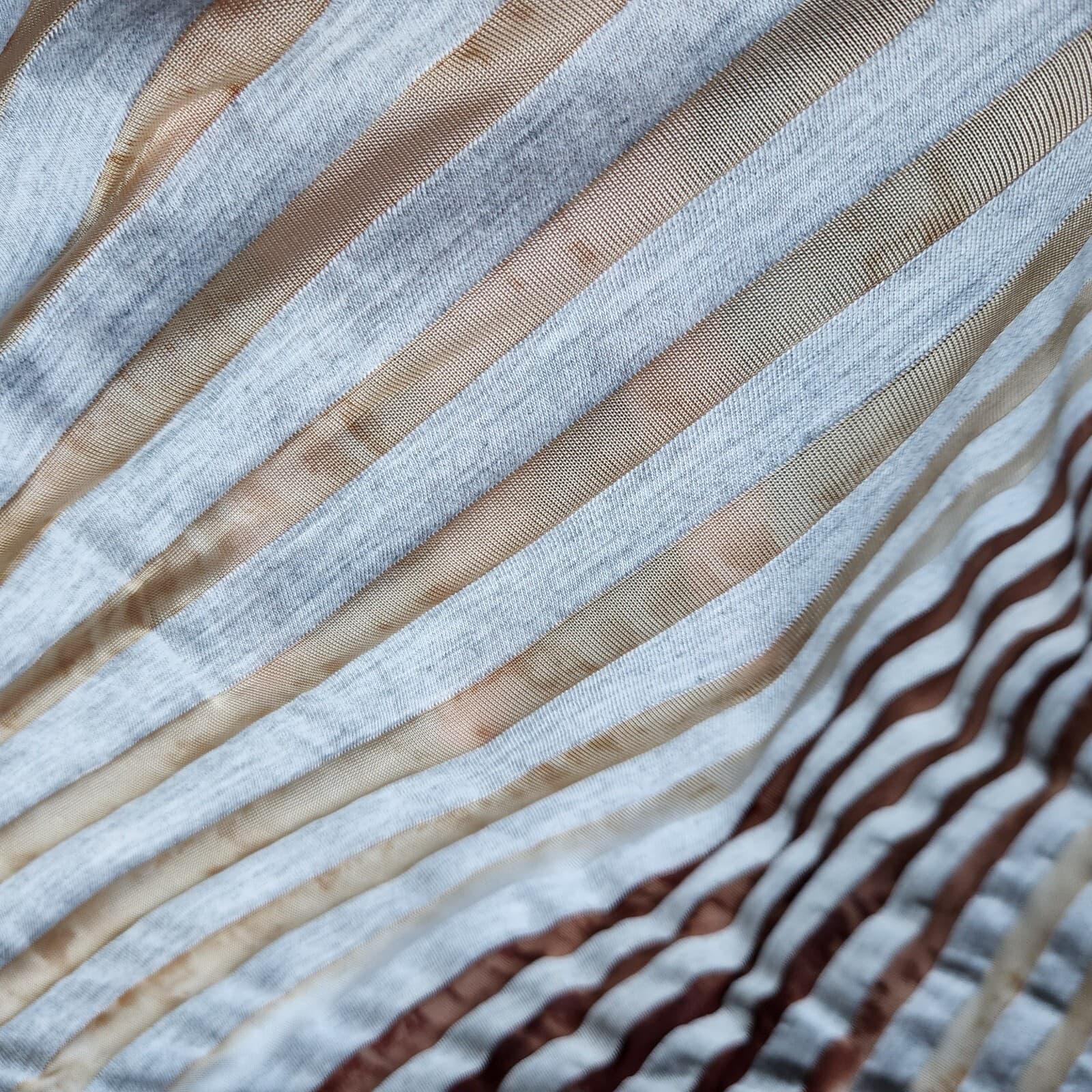 Sundance Hi-Low Stripe Tunic Top 3/4 Sleeve Mystic Sheer Tan Grey Women L - Thumbnail 8