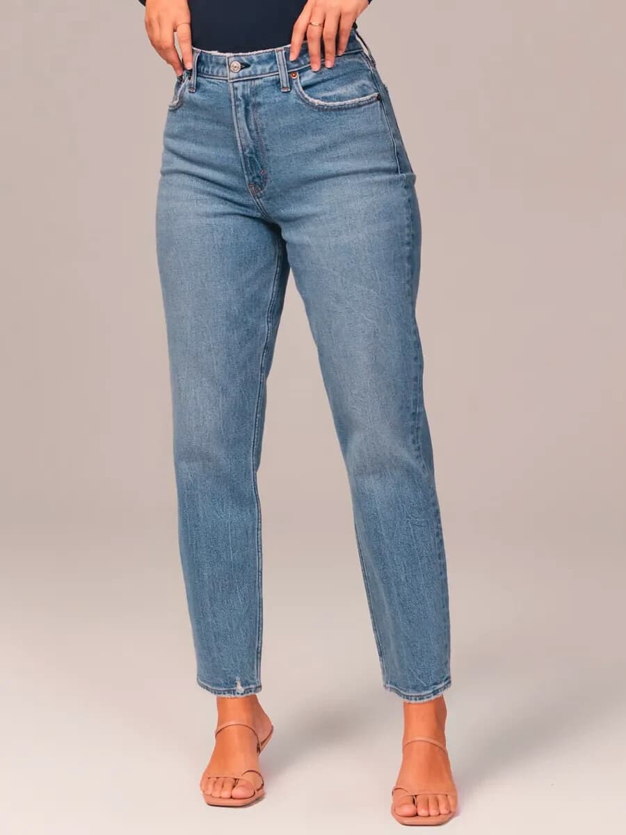 NWT Abercrombie & Fitch The Mom High Rise Jean Cropped Stretch Blue Women 37 24R - Thumbnail 2