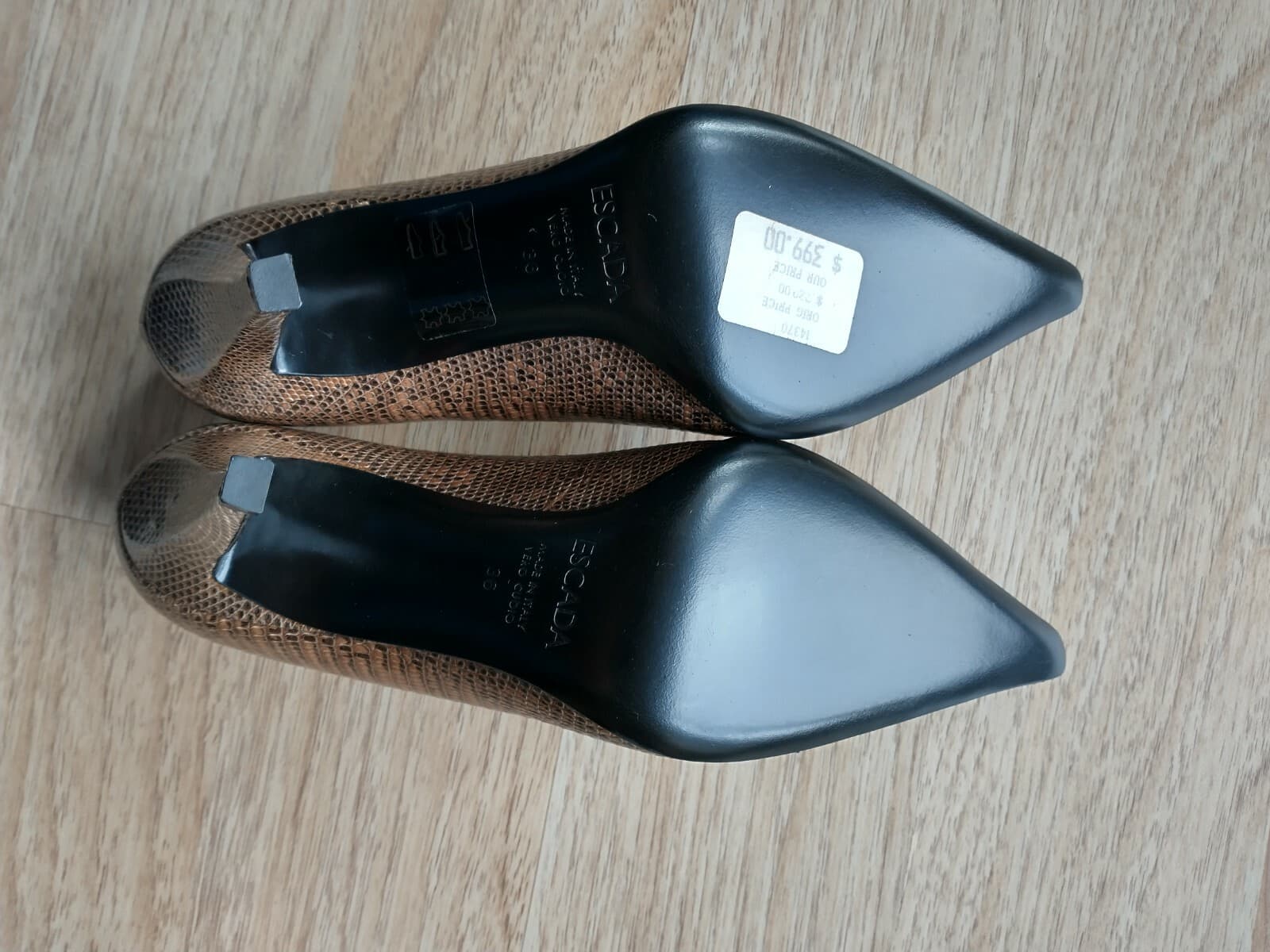 Escada $720 NWoB Leather Snake Skin 3"Heel Shoes Pointed Toe Brown US5.5 EU36 - Thumbnail 11
