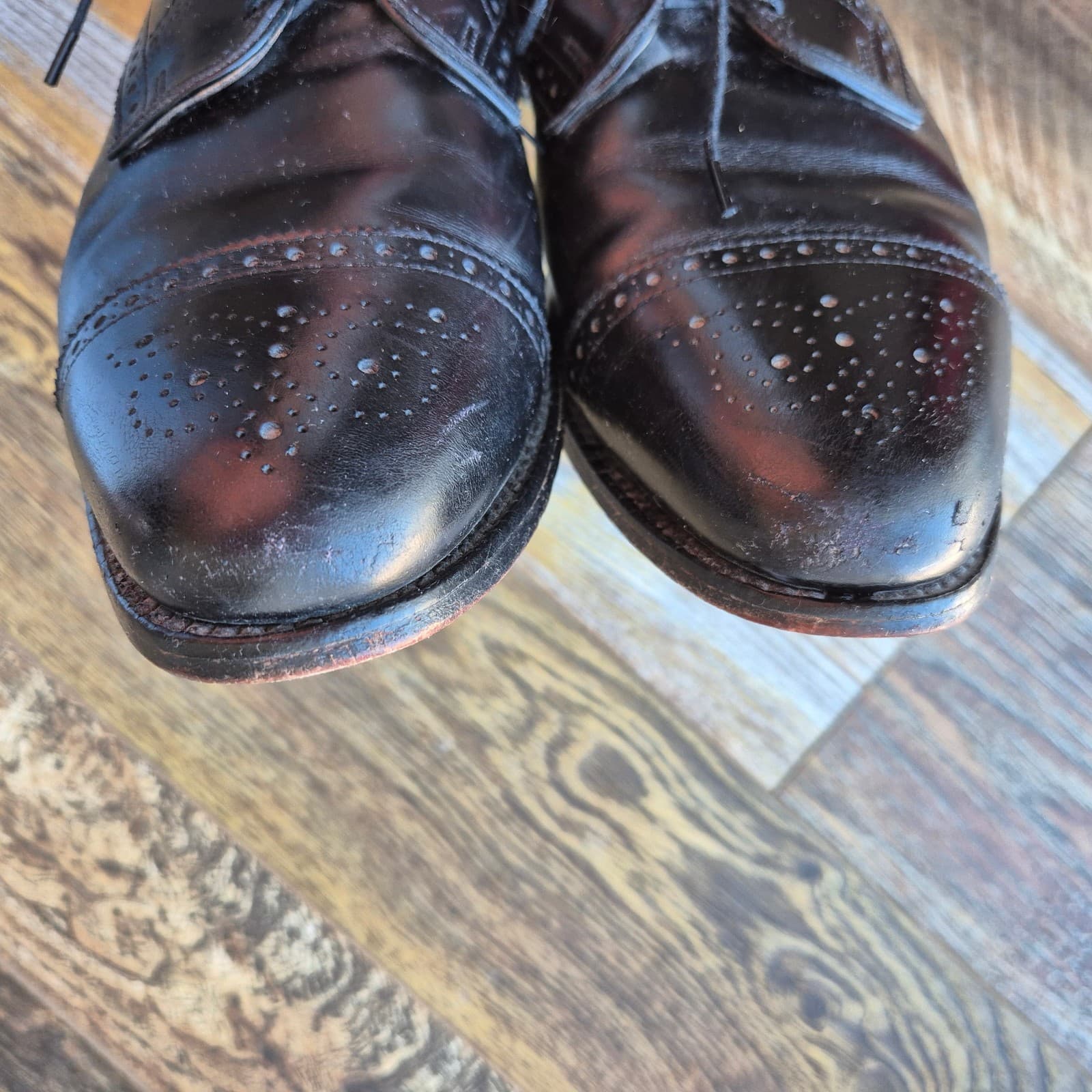 Allen Edmonds Sanford Men's US12 Black Leather Cap-Toe Derby Dress Shoes Lace-Up - Thumbnail 7