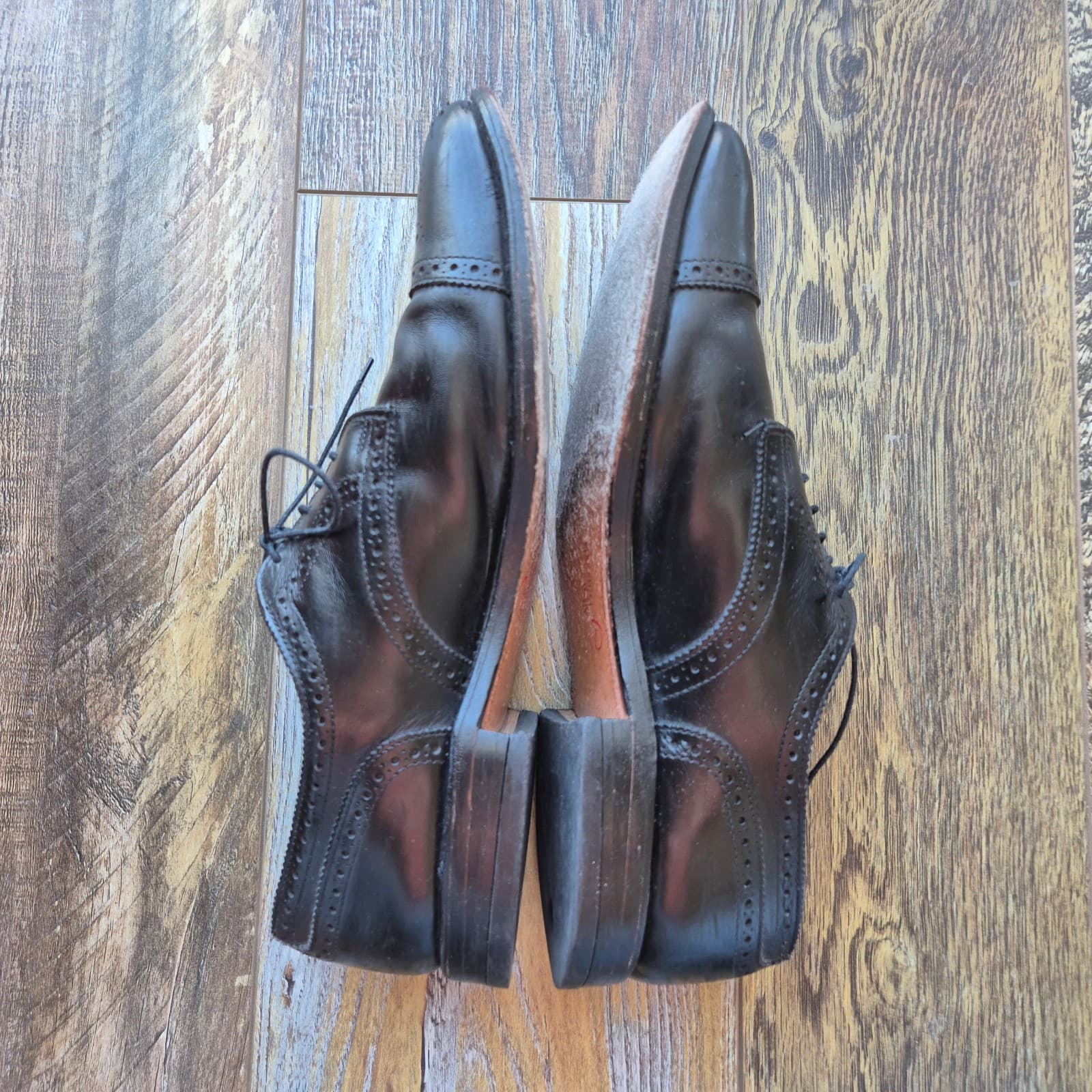 Allen Edmonds Sanford Men's US12 Black Leather Cap-Toe Derby Dress Shoes Lace-Up - Thumbnail 5