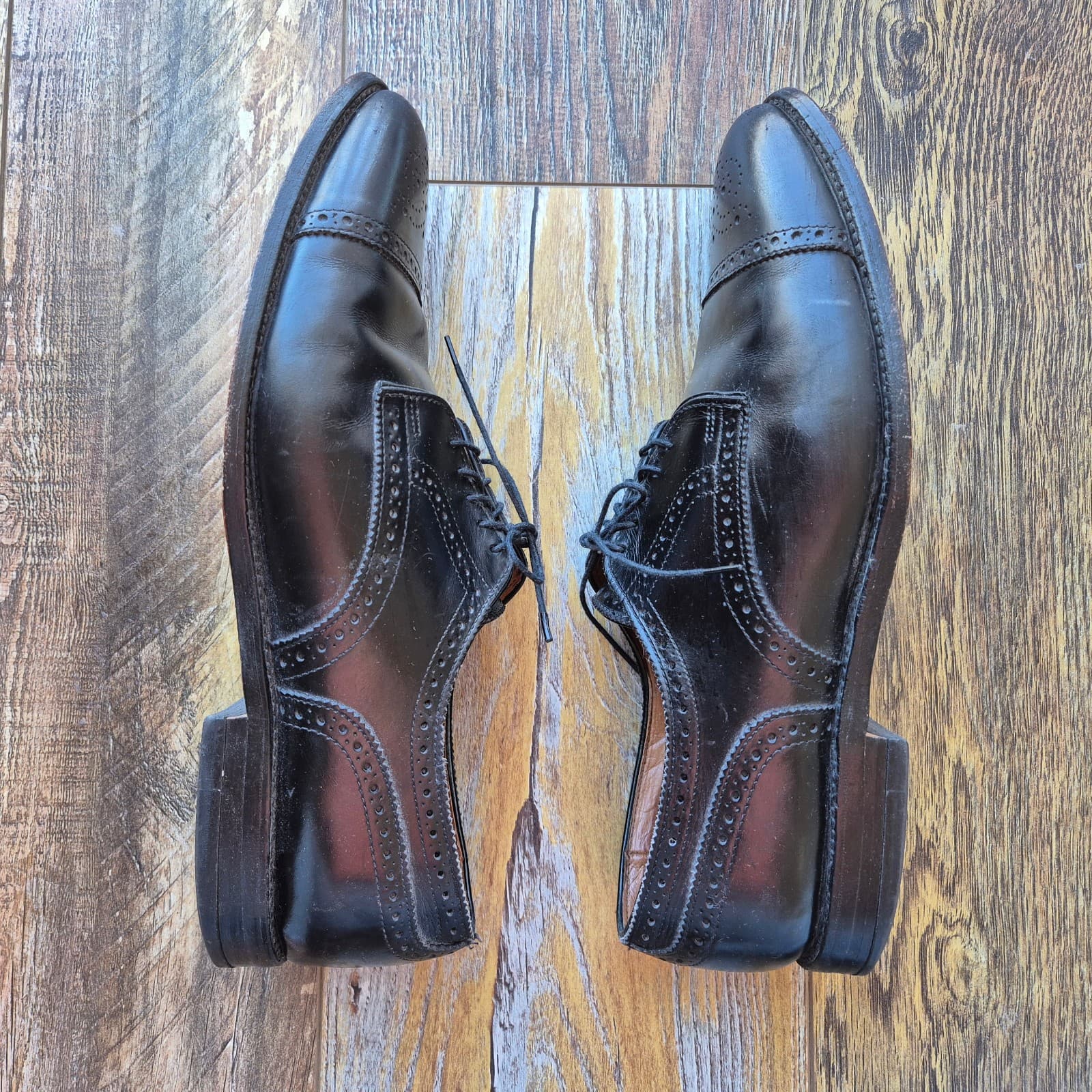 Allen Edmonds Sanford Men's US12 Black Leather Cap-Toe Derby Dress Shoes Lace-Up - Thumbnail 4